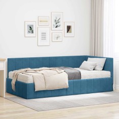 vidaXL Cadru de pat colțar cu saltea albastru 100 x 200 cm Catifea