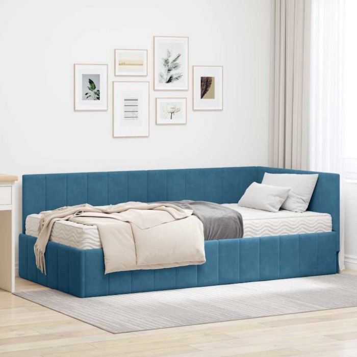 vidaXL Cadru de pat colțar cu saltea albastru 90 x 190 cm Catifea 3393847