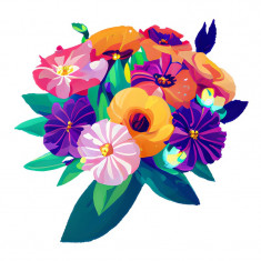 Sticker decorativ, Buchet de Flori, Multicolor, 64 cm, 10323ST