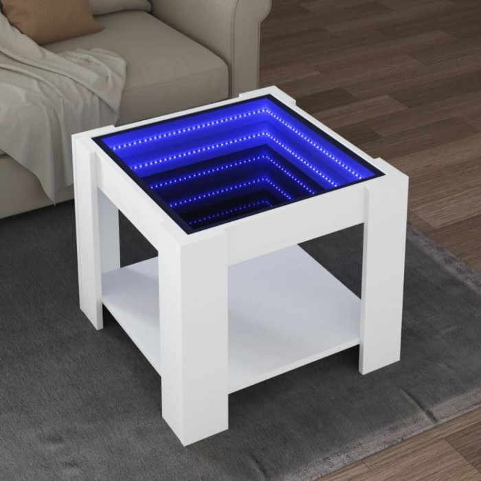 vidaXL Măsuță de cafea cu LED, alb, 53x53x45 cm, lemn prelucrat 847539