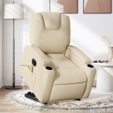 VidaXL Fotoliu electric de masaj rabatabil cu ridicare, crem, textil