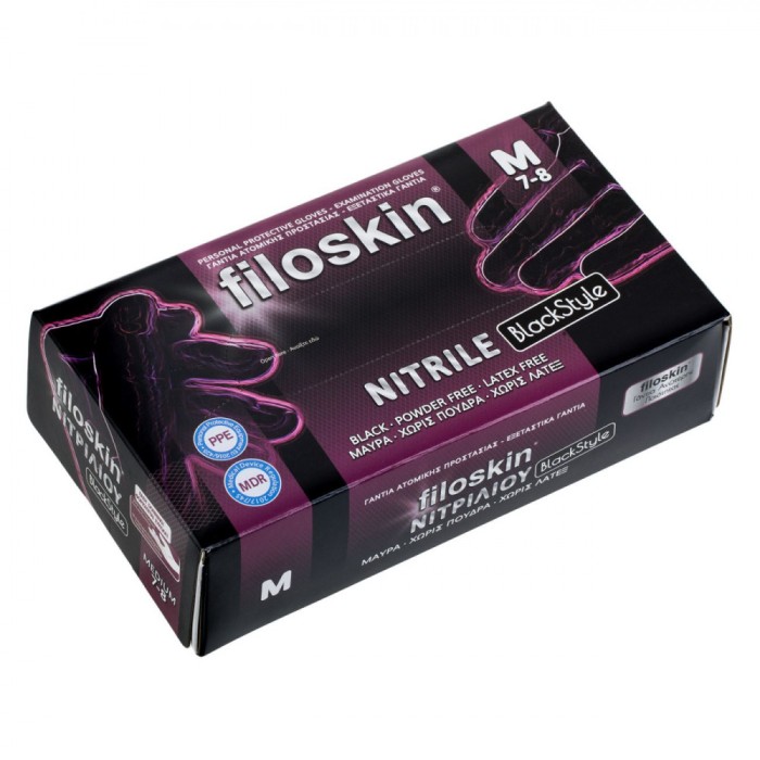 Mănuși Nitril Filoskin, M18, Negru, Set 100 Bucăți