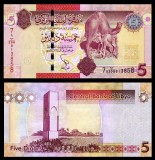 LIBIA █ bancnota █ 5 Dinars █ 2011 █ P-77 █ Serie 7A █ UNC █ necirculata