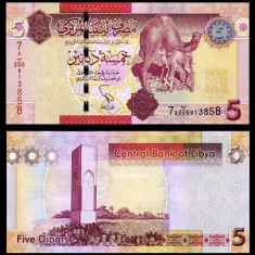 LIBIA █ bancnota █ 5 Dinars █ 2011 █ P-77 █ Serie 7A █ UNC █ necirculata