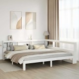 Cumpara ieftin Pat cu bibliotecă fără saltea, alb, 200x200 cm, lemn masiv pin