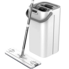 Set de curatenie Flippy, mop si galeata, galeata 5.7 l, 4 rezerve microfibra incluse, design modern, pentru interior, material plastic, peri sintetici