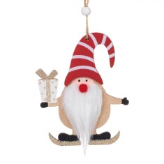 Ornament Brad Crăciun, Gnome, Căciulă Roșie, 12cm, Lemn