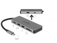 Docking Station pentru dispozitive mobile USB-C la HDMI 4K, 1 x USB 3.0-A, 2 x USB 2.0-A, SD, PD 2.0, Delock 87743