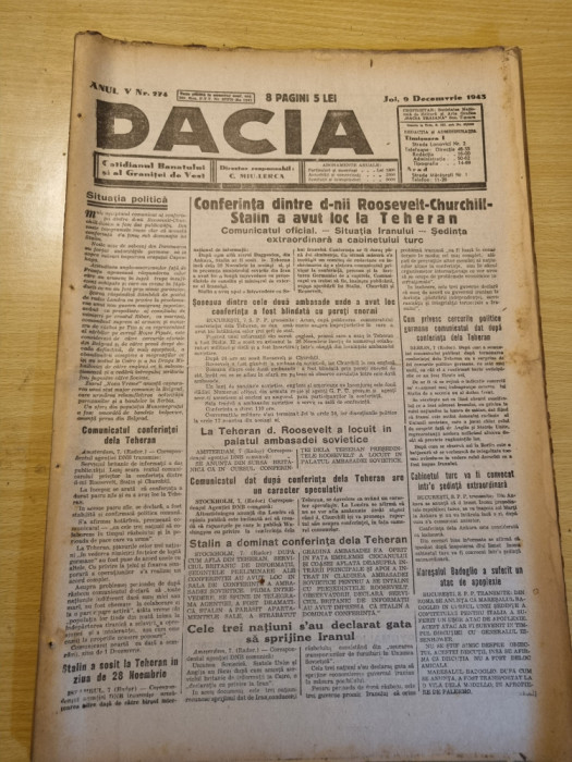 Dacia 9 decembrie 1943-conferinta roosevelt,churchill,stalin de la teheran