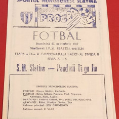 Program meci fotbal SPORTUL MUNCITORESC SLATINA-"PANDURII" TG.JIU(25.10.1987)