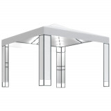 Pavilion cu acoperis dublu &amp; siruri de lumini LED, alb, 3x3 m