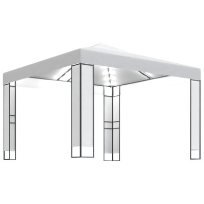 Pavilion cu acoperis dublu &amp;amp; siruri de lumini LED, alb, 3x3 m foto
