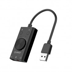 Adaptor audio HUB 3-in-1 Orico SC2, LED, ajustare volum, 10 cm, Negru foto