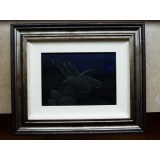 Tablou realizat in varf de argint - Libelula de argint, argint innegrit in timp