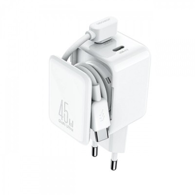Incarcator Retea Cu Cablu USB-C Joyroom JR-TCL05, 45W, 3A, 2 x USB-C, Alb foto
