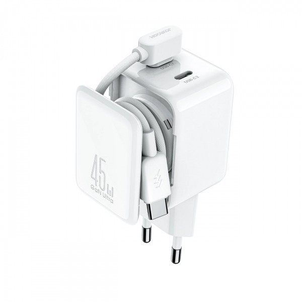 Incarcator Retea Cu Cablu USB-C Joyroom JR-TCL05, 45W, 3A, 2 x USB-C, Alb