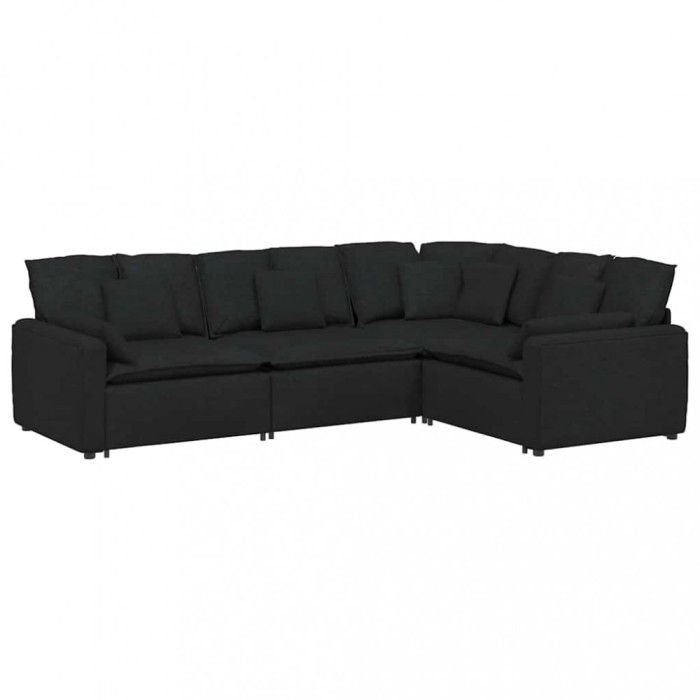 Canapea modulara cu perne, negru, textil