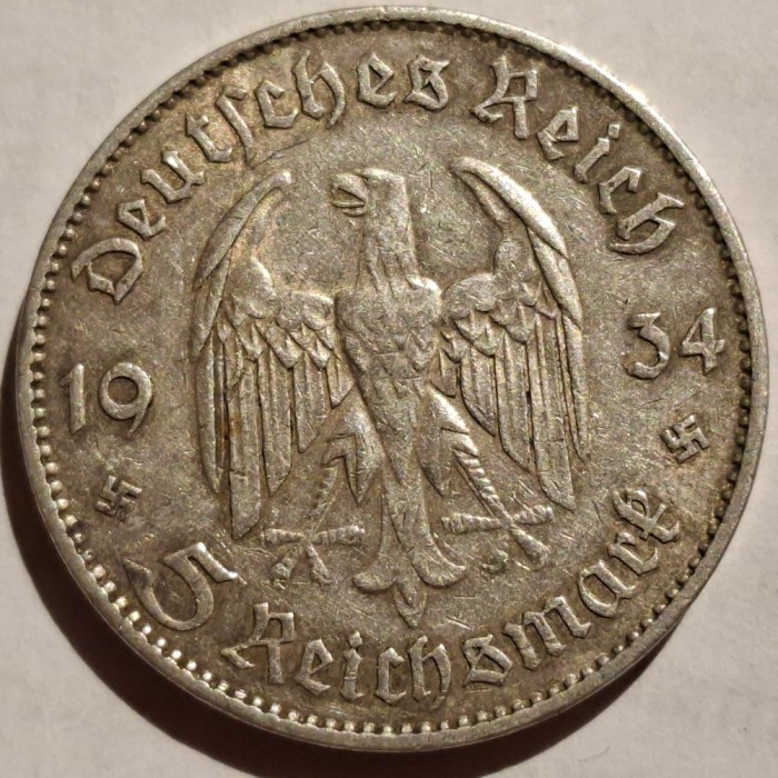 Germania Nazista 5 reichsmark 1934 F argint