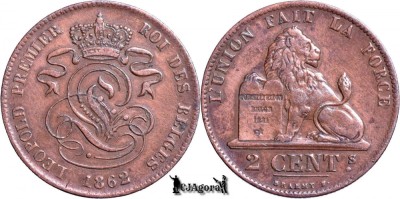 1862, 2 Centimes - Leopold I - Regatul Belgiei foto