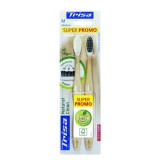 Cumpara ieftin Periuta de dinti manuala Trisa Natural Clean Duo Medium, Set 2 buc. Maner din lemn de fag, peri interdentare, sustenabila