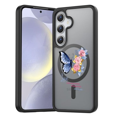 Hus&amp;Auml; magsafe anti&amp;Egrave;oc pentru samsung galaxy s25 &amp;acirc; design butterfly quote, protec&amp;Egrave;ie 360&amp;Acirc;&amp;deg;, love, negru mat foto