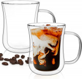 Saf Căni de cafea din sticlă dublu perete (450ml), izolat termic Borosilicat Gl, Oem