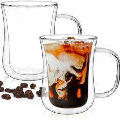 Saf Căni de cafea din sticlă dublu perete (450ml), izolat termic Borosilicat Gl