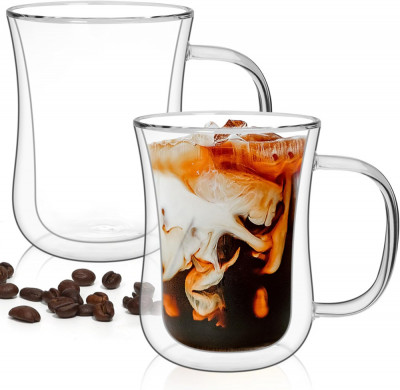 Saf Căni de cafea din sticlă dublu perete (450ml), izolat termic Borosilicat Gl foto