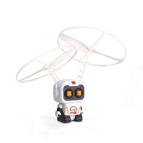 Robotel tip drona, cu control manual, din ABS non-toxic, cu jocuri de lumini, incarcare USB, alb