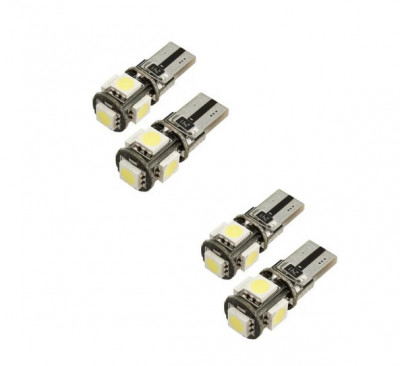 Set 4x becuri LED T10, BZRSH, W5W, 12V, 5W CANBUS, 6000k, 28x12 mm, Alb rece pentru plafoniera, portbagaj foto