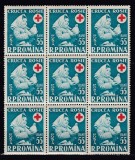 ROMANIA 1957 LP 438 SAPTAMANA CRUCII ROSII BLOC DE 9 TIMBRE STARE MNH