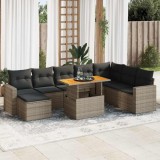 vidaXL Set canapele de grădină, 9 piese, cu perne, gri, poliratan 3327077