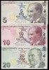 TURCIA SET / LOT : 5 + 10 + 20 Lira 2024, 2025,2022 ( 2009 ) [ P-222g ; P-223g ; P -224f ] Seria : G-G-G , UNC , necirculate