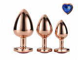 Set 3 Dopuri Brilliant Anal Plug, Rose Gold, Piatra Albastra, Passion Labs