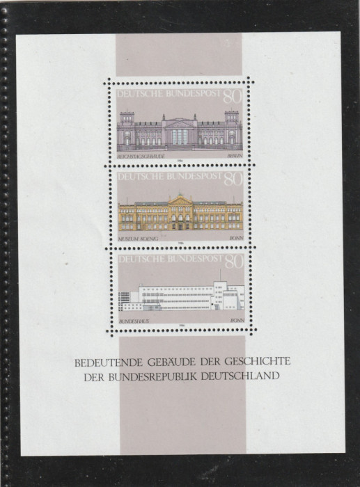 Germania 1986-Cladiri imp. din istoria Germaniei,serie 3 val in bloc,Mi,1287-89