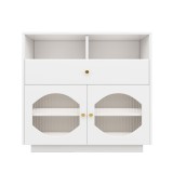 Bufet de bucătărie cu uși din sticlă, Alb | Aosom Romania