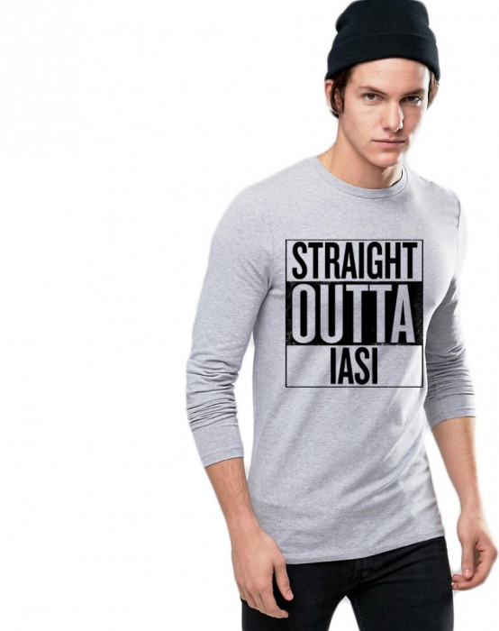 Bluza barbati gri cu text negru - Straight Outta Iasi - XL