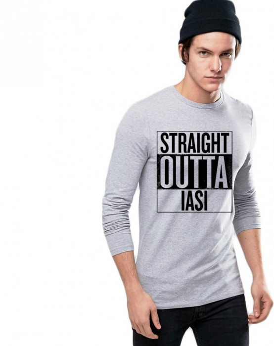 Bluza barbati gri cu text negru - Straight Outta Iasi - L