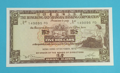 Hong Kong 5 Dollars 1973 &amp;#039;HSBC&amp;#039; UNC serie: 149895 FG foto