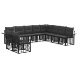 vidaXL Set de canapele de exterior cu pernă 10 pcs Negru și Gri &icirc;nchis 3437719