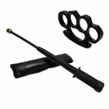 Cumpara ieftin Set Autoaparare: Baston Telescopic Flexibil 47cm, Maner Tonfa, Box Negru 0.5cm, Otel, Negru, Ideallstore