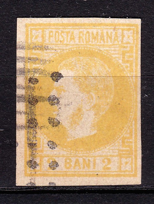 ✅RO 1868 ,LP 21 ,&quot;Carol I cu favoriti&quot;, 2 BANI portocaliu FALS !!! ,stampilat