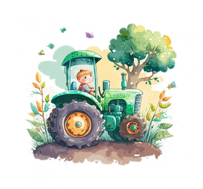 Sticker decorativ Tractor, Verde, 51 cm, 5773ST