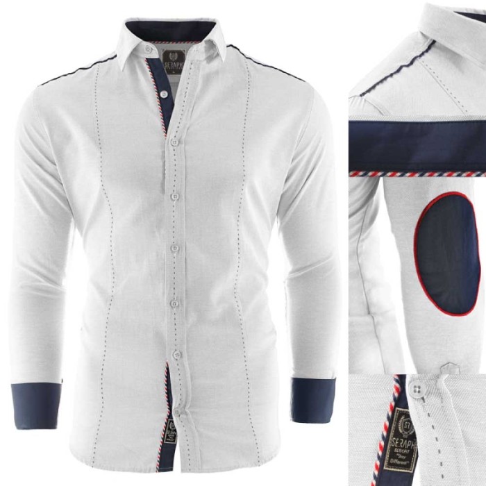 Camasa pentru barbati, alb, Slim fit, casual, cu guler - Cecina Camasa pentru barbati, alb, Slim fit, casual, cu guler - Cecina