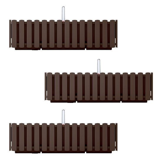 Set 3 jardiniere decorative cu suport metalic, sistem irigare,​​​​​​​ maro, 58x18x16.2 cm, Boardee Fencycase W
