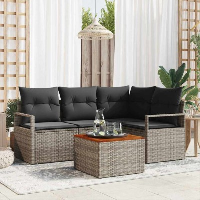 vidaXL Set de canapele pentru grădină cu pernă 5 pcs Gri Rattan poli foto