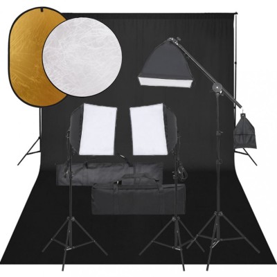 vidaXL Set studio foto cu set de lumini, fundal și reflector foto