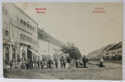 BISTRITA NASAUD , VEDERE DIN ZONA CENTRALA , CU STRADA PRINCIPALA , CARTE POSTALA , INCEPUTUL SEC. XX foto