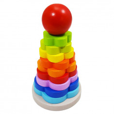 Turn Montessori din lemn cu 14 piese colorate curcubeu tip Floare CX-202217