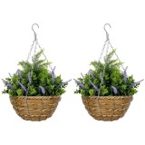 Outsunny Set 2 Plante Artificiale de Lavandă cu Ghiveci și C&acirc;rlig, &Oslash;25x34 cm, Verde și Violet | Aosom Romania